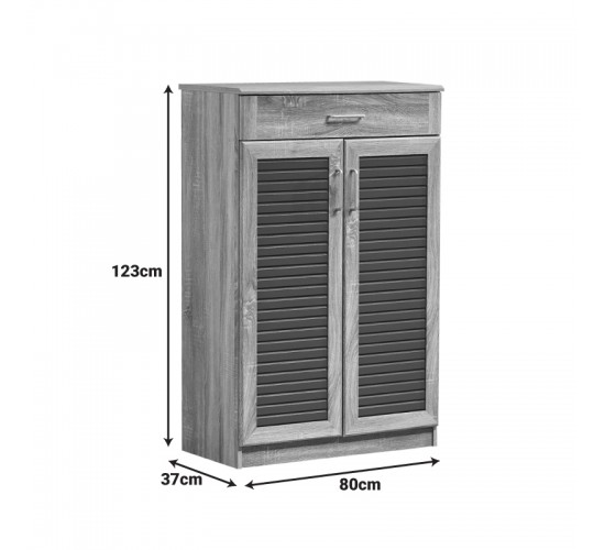 Παπουτσοθήκη-ντουλάπι Sante 20 ζεύγων σε sonoma-ανθρακί απόχρωση 80x37x123εκ Υλικό: CLIPBOARD 16mm & 18mm WITH 3D PAPER WOOD - MDF 123-000252