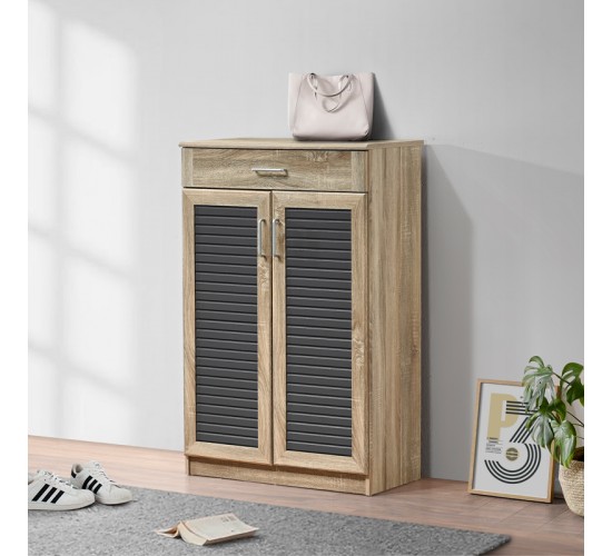 Παπουτσοθήκη-ντουλάπι Sante 20 ζεύγων σε sonoma-ανθρακί απόχρωση 80x37x123εκ Υλικό: CLIPBOARD 16mm & 18mm WITH 3D PAPER WOOD - MDF 123-000252