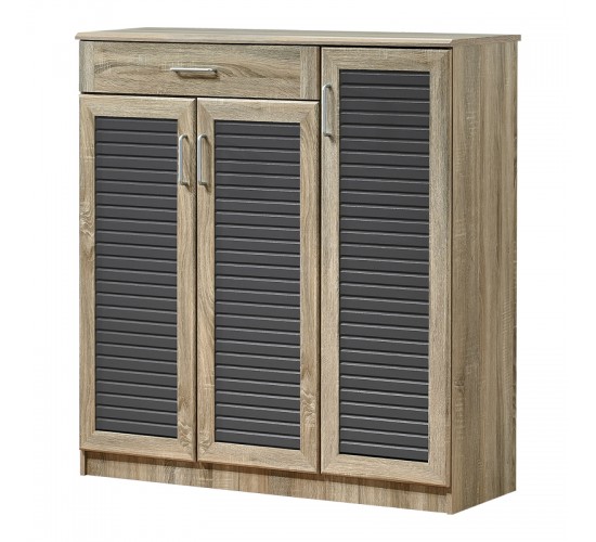 Παπουτσοθήκη-ντουλάπι Sante 30 ζεύγων σε sonoma-ανθρακί απόχρωση 120x37x123εκ Υλικό: CLIPBOARD 16mm & 18mm with PAPER WOOD - MDF 123-000253