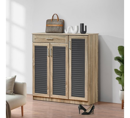 Παπουτσοθήκη-ντουλάπι Sante 30 ζεύγων σε sonoma-ανθρακί απόχρωση 120x37x123εκ Υλικό: CLIPBOARD 16mm & 18mm with PAPER WOOD - MDF 123-000253