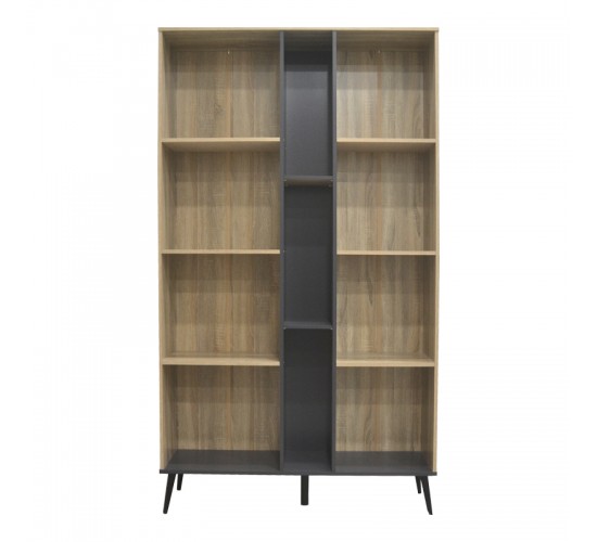 Βιβλιοθήκη Zezan σε sonoma-ανθρακί απόχρωση 114x30x200.5εκ Υλικό: CLIPBOARD 16MM & 18MM WITH 3D PAPER WOOD - MDF 123-000258