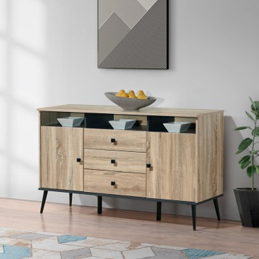 Μπουφές Zezan σε sonoma-ανθρακί απόχρωση 140.5x41.5x80εκ Υλικό: CLIPBOARD 16MM & 18MM WITH 3D PAPER WOOD - MDF 123-000259