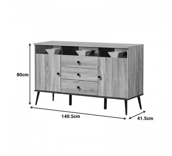 Μπουφές Zezan σε sonoma-ανθρακί απόχρωση 140.5x41.5x80εκ Υλικό: CLIPBOARD 16MM & 18MM WITH 3D PAPER WOOD - MDF 123-000259