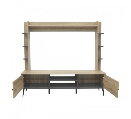 Σύνθετο σαλονιού Zezan σε sonoma-ανθρακί απόχρωση 182.5x40x162εκ Υλικό: CLIPBOARD WITH 3D PAPER WOOD - MDF 123-000260