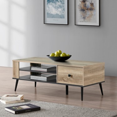 Τραπέζι σαλονιού Zezan σε sonoma-ανθρακί απόχρωση 120x51x44.5εκ Υλικό: CLIPBOARD WITH 3D PAPER WOOD - MDF 123-000261