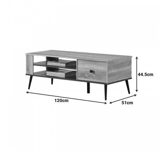 Τραπέζι σαλονιού Zezan σε sonoma-ανθρακί απόχρωση 120x51x44.5εκ Υλικό: CLIPBOARD WITH 3D PAPER WOOD - MDF 123-000261