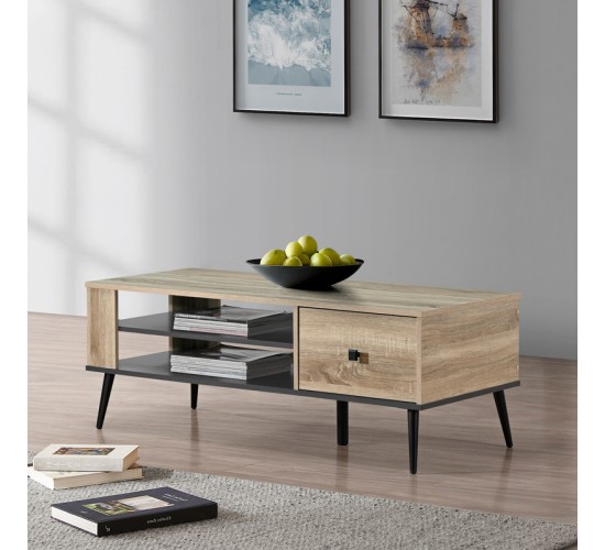 Τραπέζι σαλονιού Zezan σε sonoma-ανθρακί απόχρωση 120x51x44.5εκ Υλικό: CLIPBOARD WITH 3D PAPER WOOD - MDF 123-000261