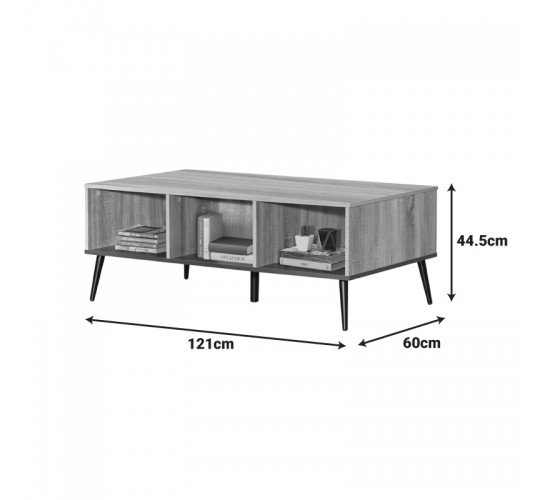 Τραπέζι σαλονιού Zezan σε sonoma-ανθρακί απόχρωση 121x60x44.5εκ Υλικό: CLIPBOARD WITH 3D PAPER WOOD - MDF 123-000262