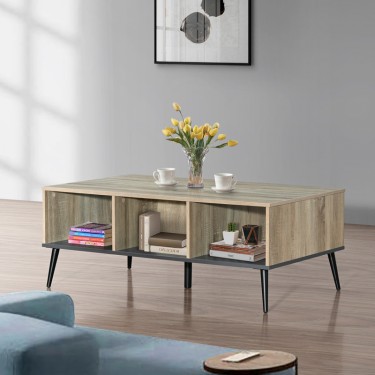 Τραπέζι σαλονιού Zezan σε sonoma-ανθρακί απόχρωση 121x60x44.5εκ Υλικό: CLIPBOARD WITH 3D PAPER WOOD - MDF 123-000262