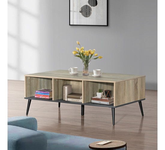 Τραπέζι σαλονιού Zezan σε sonoma-ανθρακί απόχρωση 121x60x44.5εκ Υλικό: CLIPBOARD WITH 3D PAPER WOOD - MDF 123-000262