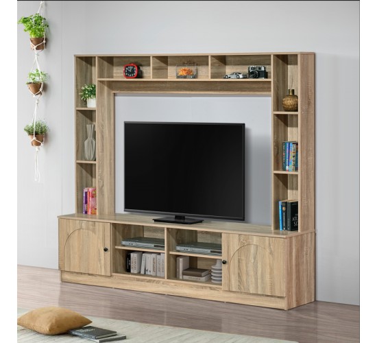 Σύνθετο σαλονιού Ambera σε sonoma απόχρωση 200x40x171.5εκ Υλικό: CLIPBOARD WITH 3D PAPER WOOD - MDF 123-000264