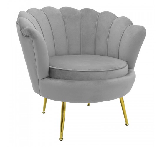Πολυθρόνα Daimon βελούδο γκρι-χρυσό 79x74x78εκ Υλικό: VELVET - METAL LEGS 128-000001