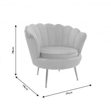 Πολυθρόνα Daimon βελούδο γκρι-χρυσό 79x74x78εκ Υλικό: VELVET - METAL LEGS 128-000001