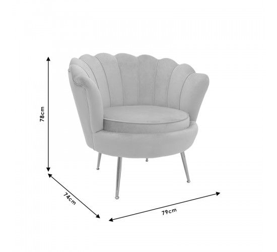Πολυθρόνα Daimon βελούδο γκρι-χρυσό 79x74x78εκ Υλικό: VELVET - METAL LEGS 128-000001
