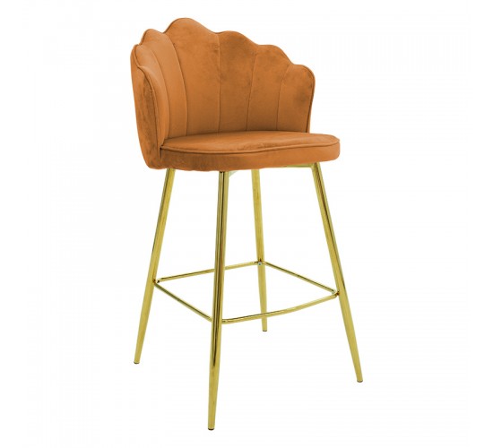 Σκαμπό μπαρ Nataly βελούδο κεραμιδί-μέταλλο χρυσό Υλικό: VELVET - METAL 128-000016