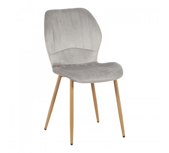 Καρέκλα Jelour βελούδο σε γκρι απόχρωση-πόδια φυσικά μεταλλικά 46.5x60x84εκ Υλικό: VELVET - METAL LEGS 128-000051