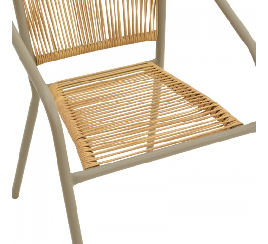 Πολυθρόνα Lindaria στοιβαζόμενη μέταλλο σε σαμπανιζέ και pe rattan σε φυσική απόχρωση 54x63x74εκ Υλικό: STEEL TUBE 24x0.8mm - PE RATTAN 130-000116