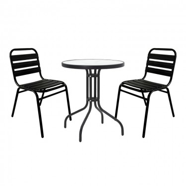 Τραπεζαρία Sussie- Watson σετ 3τεμ μέταλλο μαύρο-γυαλί Φ60x70εκ Υλικό: METAL-GLASS 130-000117