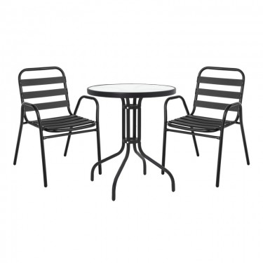 Τραπεζαρία Watson-Sussie σετ 3τεμ μέταλλο μαύρο-γυαλί Φ60x70εκ Υλικό: METAL-GLASS 130-000118