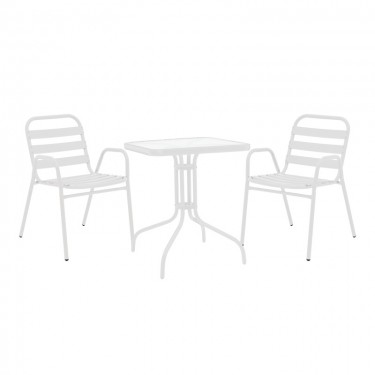 Τραπεζαρία Watson-Sussie σετ 3τεμ μέταλλο λευκό- γυαλί 70x70x70εκ Υλικό: METAL-WATER WAVE TEMPERED GLASS 130-000124