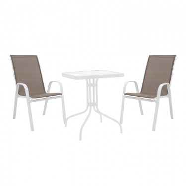 Τραπεζαρία Watson-Calan σετ 3τεμ μέταλλο λευκό- γυαλί 70x70x70εκ Υλικό: METAL-WATER WAVE TEMPERED GLASS 130-000126