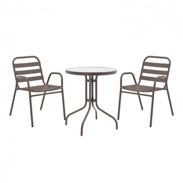 Τραπεζαρία Watson-Sussie σετ 3τεμ μέταλλο καφέ-γυαλί Φ60x70εκ Υλικό: METAL-GLASS 130-000127