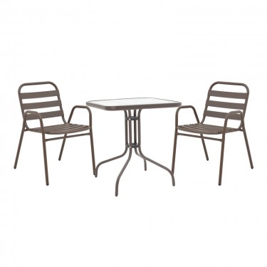 Τραπεζαρία Watson-Sussie σετ 3τεμ μέταλλο καφέ-γυαλί 70x70x70εκ Υλικό: METAL-WATER WAVE TEMPERED GLASS 130-000128