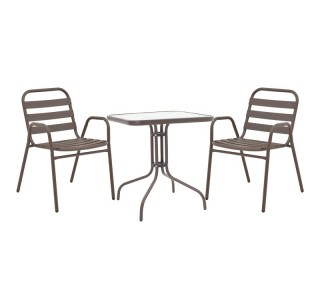 Τραπεζαρία Watson-Sussie σετ 3τεμ μέταλλο καφέ-γυαλί 60x60x70εκ Υλικό: METAL-WATER WAVE TEMPERED GLASS 130-000129