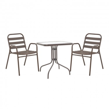 Τραπεζαρία Watson-Sussie σετ 3τεμ μέταλλο καφέ-γυαλί 60x60x70εκ Υλικό: METAL-WATER WAVE TEMPERED GLASS 130-000129