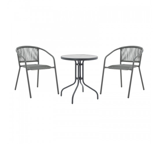 Tραπεζαρία Watson-Lindaria σετ 3τεμ μέταλλο ανθρακί-γυαλί Φ60x70εκ Υλικό: METAL - GLASS - pe rattan 130-000130
