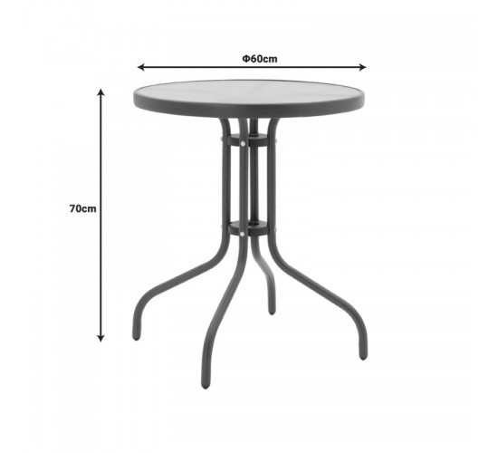 Tραπεζαρία Watson-Lindaria σετ 3τεμ μέταλλο ανθρακί-γυαλί Φ60x70εκ Υλικό: METAL - GLASS - pe rattan 130-000130