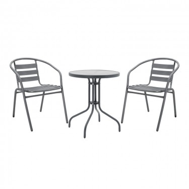 Tραπεζαρία Watson-Tade σετ 3τεμ μέταλλο ανθρακί-γυαλί Φ60x70εκ Υλικό: METAL - GLASS - pe rattan 130-000132