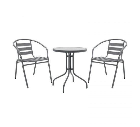 Tραπεζαρία Watson-Tade σετ 3τεμ μέταλλο ανθρακί-γυαλί Φ60x70εκ Υλικό: METAL - GLASS - pe rattan 130-000132