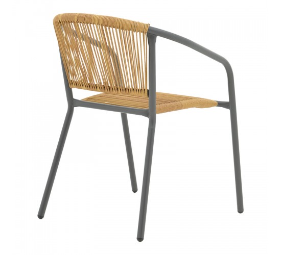 Tραπεζαρία Watson-Lindaria σετ 3τεμ μέταλλο ανθρακί-γυαλί- pe rattan σε φυσική απόχρωση Φ60x70εκ Υλικό: METAL - GLASS - pe rattan 130-000133