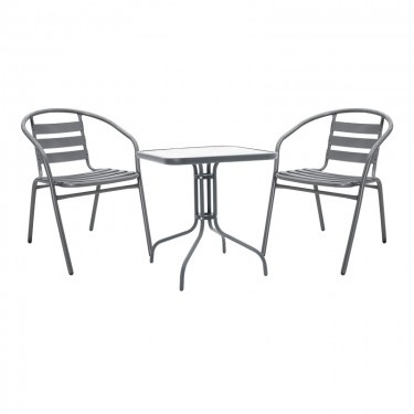 Τραπεζαρία Watson-Tade 3τεμ μέταλλο ανθρακί-γυαλί 70x70x70εκ Υλικό: METAL-WATER WAVE TEMPERED GLASS 130-000134