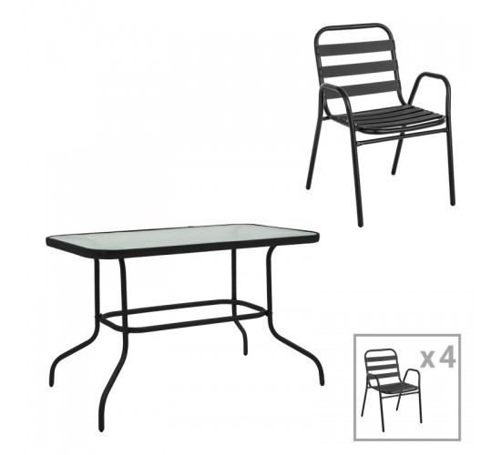 Τραπεζαρία Valor-Sussie σετ 5τεμ μέταλλο μαύρο-γυαλί 110x60x70εκ Υλικό: METAL D: 24MM - GLASS 130-000148