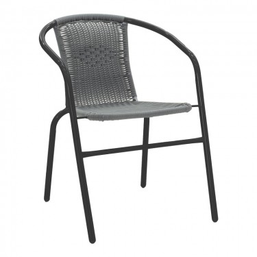 Τραπεζαρία Valor-Obbi σετ 5τεμ μέταλλο μαύρο-γυαλί-pe γκρι 110x60x70εκ Υλικό: METAL D: 24MM - GLASS 130-000149