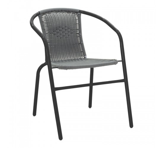 Τραπεζαρία Valor-Obbi σετ 5τεμ μέταλλο μαύρο-γυαλί-pe γκρι 110x60x70εκ Υλικό: METAL D: 24MM - GLASS 130-000149