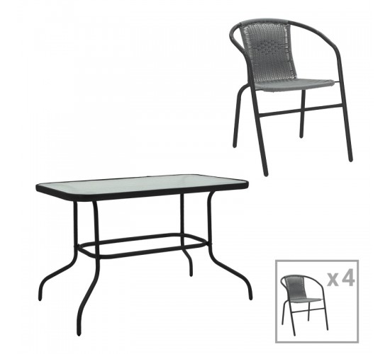 Τραπεζαρία Valor-Obbi σετ 5τεμ μέταλλο μαύρο-γυαλί-pe γκρι 110x60x70εκ Υλικό: METAL D: 24MM - GLASS 130-000149