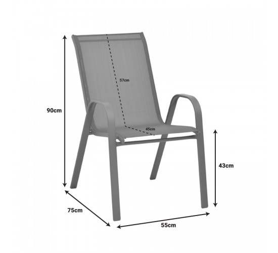 Τραπεζαρία Valor-Calan σετ 5τεμ μέταλλο μαύρο-γυαλί-textilene μαύρο 110x60x70εκ Υλικό: METAL D: 24MM - GLASS 130-000150