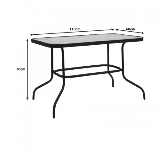 Τραπεζαρία Valor-Calan σετ 5τεμ μέταλλο μαύρο-γυαλί-textilene μαύρο 110x60x70εκ Υλικό: METAL D: 24MM - GLASS 130-000150