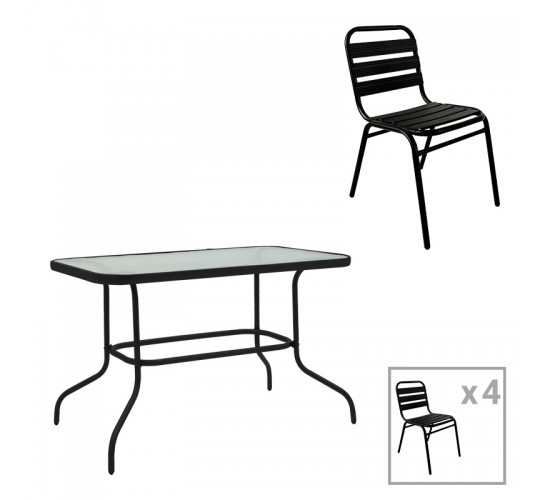 Τραπεζαρία Valor-Sussie σετ 5τεμ μέταλλο μαύρο-γυαλί 110x60x70εκ Υλικό: METAL D: 24MM - GLASS 130-000151