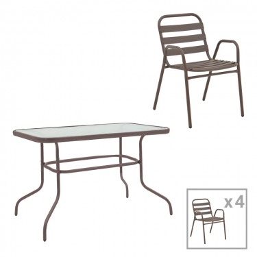 Τραπεζαρία Valor-Sussie 5τεμ μέταλλο καφέ-γυαλί 110x60x70εκ Υλικό: METAL D: 24MM - GLASS 130-000152