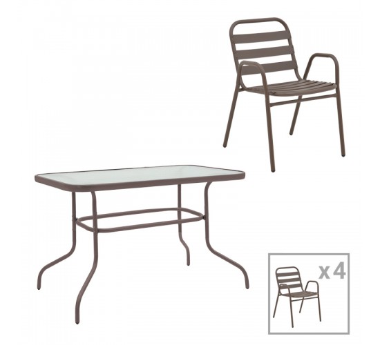 Τραπεζαρία Valor-Sussie 5τεμ μέταλλο καφέ-γυαλί 110x60x70εκ Υλικό: METAL D: 24MM - GLASS 130-000152