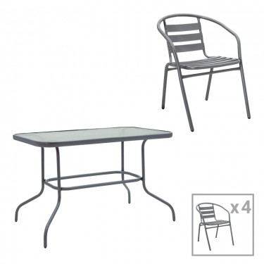 Τραπεζαρία Valor-Tade σετ 5τεμ μέταλλο ανθρακί-γυαλί 110x60x70εκ Υλικό: METAL D: 24MM - GLASS 130-000153