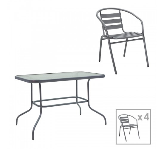 Τραπεζαρία Valor-Tade σετ 5τεμ μέταλλο ανθρακί-γυαλί 110x60x70εκ Υλικό: METAL D: 24MM - GLASS 130-000153