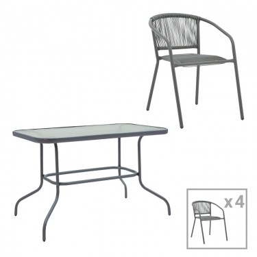 Τραπεζαρία Valor-Lindaria σετ 5τεμ μέταλλο ανθρακί-γυαλί-pe rattan 110x60x70εκ Υλικό: METAL D: 24MM - GLASS 130-000155