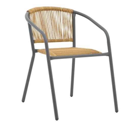 Τραπεζαρία Valor-Lindaria σετ 5τεμ μέταλλο ανθρακί-γυαλί-pe rattan σε φυσική απόχρωση 110x60x70εκ Υλικό: METAL D: 24MM - GLASS 130-000156