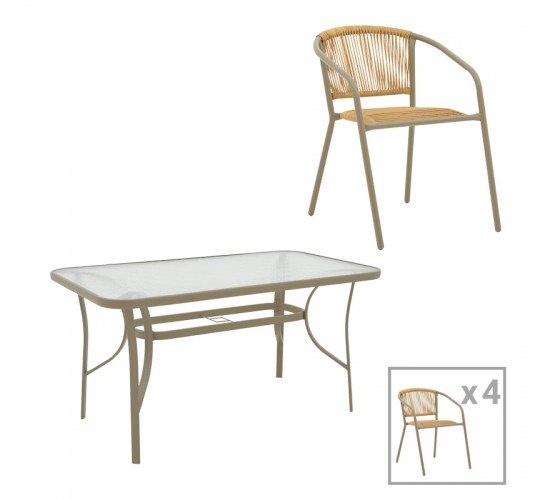 Τραπεζαρία Lindaria-Ensure 5τεμ μέταλλο-γυαλί σε σαμπανιζέ απόχρωση 140x80x70εκ Υλικό: METAL D: 24MM - GLASS 130-000158