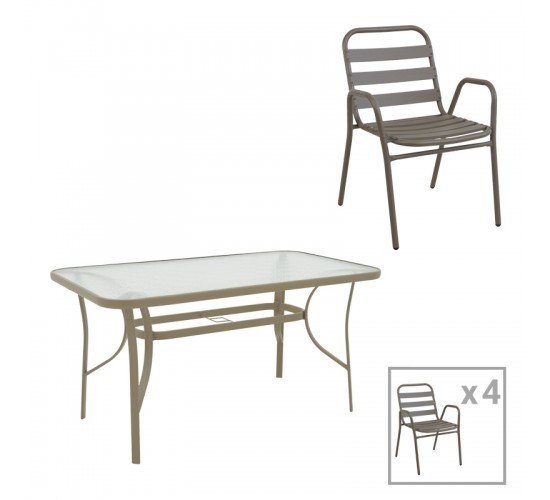 Τραπεζαρία Sussie-Ensure 5τεμ μέταλλο-γυαλί σε σαμπανιζέ απόχρωση 140x80x70εκ Υλικό: METAL D: 24MM - GLASS 130-000159